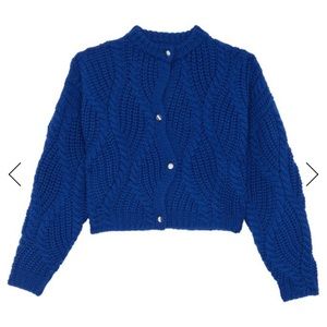 BURBERRY ROYAL BLUE CROPPED BUTTON UP WOVEN CARDIGAN SWEATER WOMENS SZ MEDIUM.